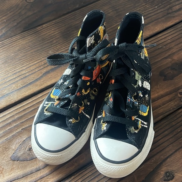 Converse Black High-Tops with Multicolor Camp Converse Graphic - Picture 2 of 6